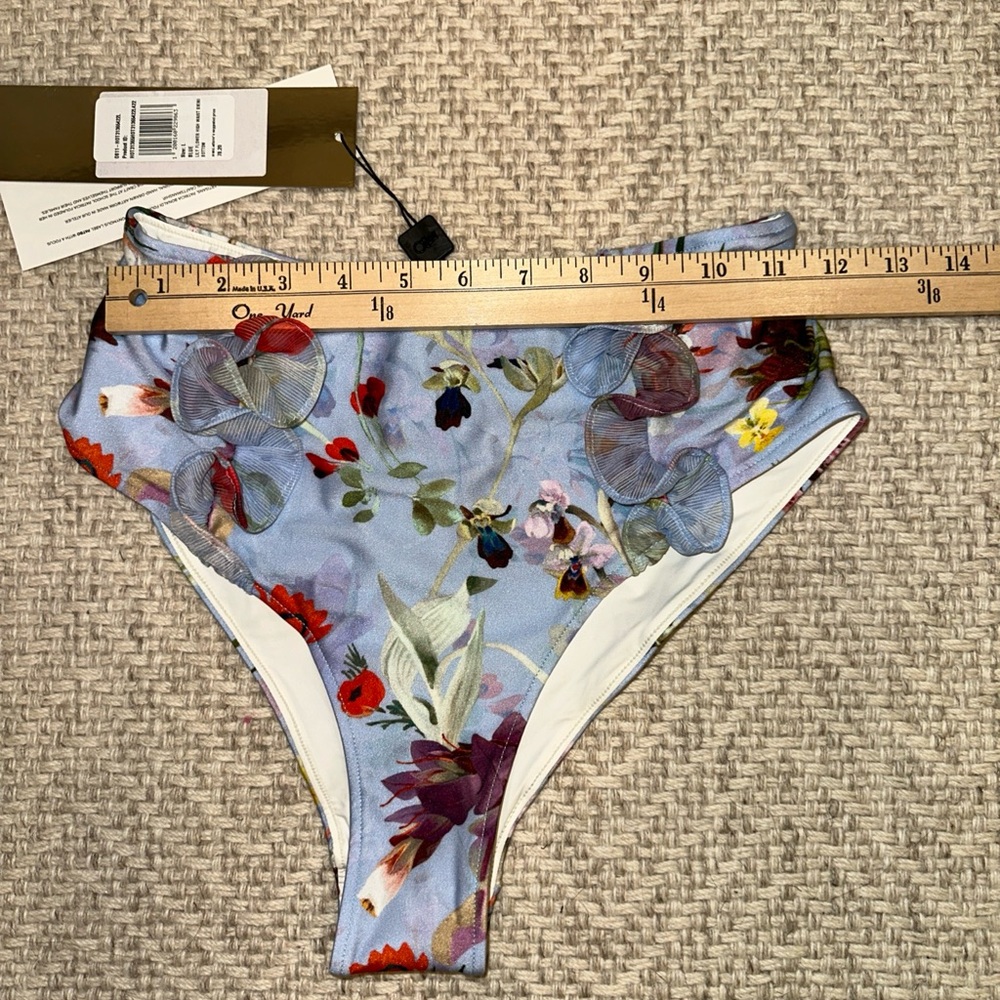 PatBO Lily Flower Light Blue Floral Bikini Bottom High Rise Cheeky Ruffles